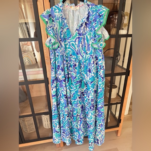 Umgee Dresses & Skirts - Umgee maxi dress lilly Pulitzer print watercolor ruffle short sleeve tiered